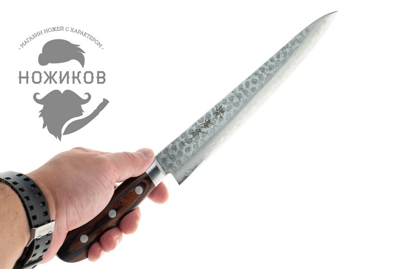 Нож филейный Сантоку Sakai Takayuki 07230 240 мм, сталь VG-10, Damascus 17 слоев, рукоять махагон