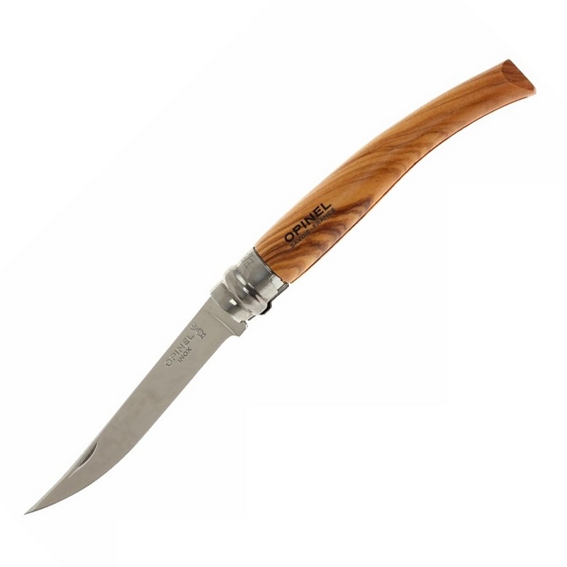 Нож складной филейный Opinel №10 VRI Folding Slim Olivewood в деревянном кейсе, сталь Sandvik 12C27, рукоять из оливкового дерева, 001090