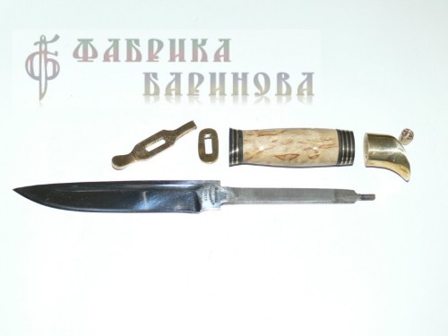 Нож Финка НКВД, рукоять карельская береза, латунь