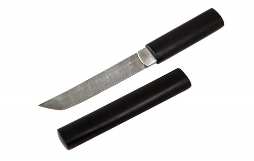 нож «Танто-Ширасайи» сталь Дамаск - рукоять,ножны-Черный граб