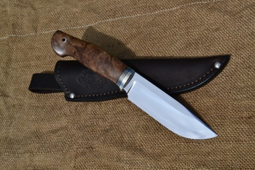 Нож Легионер 2 (вариант 2) - сталь N690 , нейзильбер, фибра, корень ореха, мозаичный темлячный пин.