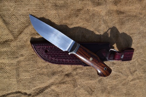 Нож Егерь - сталь Lomax PM, мокумэ, G10, айронвуд, мозаичные пины.